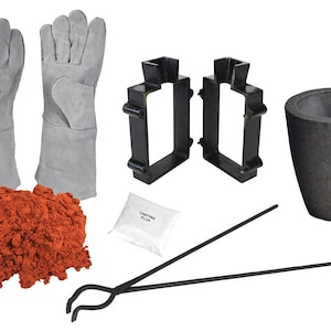 Sand Casting Set with 5 Lbs Petrobond Clay/Sand, Tongs. Safety Gloves, Graphite Crucible, Mold Frames, Parting Powder, & Flux - KIT-0146