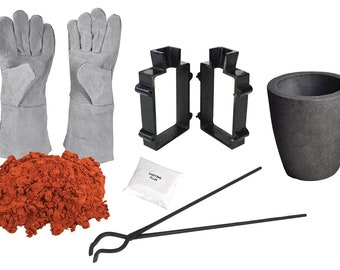 Sand Casting Set with 5 Lbs Petrobond Clay/Sand, Tongs. Safety Gloves, Graphite Crucible, Mold Frames, Parting Powder, & Flux - KIT-0146