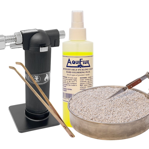 Complete Jewelry-Maker's Soldering and Pickling Kit with Annealing Pan, Third Hand Clamp, Flux, Tweezers, and Micro Melting Torch KIT-0276