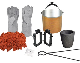 Sand Casting Set 10 Lbs Petrobond, Tongs, Graphite Crucible, Cast Iron Mold Frame, Parting Powder, Flux, Safety Gear Melt Metals - KIT-0151