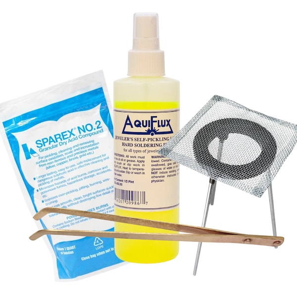 Complete Soldering and Pickling Kit with Aquiflux Flux, Heating Tripod, Tweezers, and Sparex Acid Compound KIT-0280