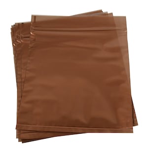 May include: A stack of brown, clear plastic resealable bags with a zipper closure.