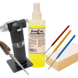 Kit de soldadura y fabricación de joyas de precisión con fundente Aquiflux, pinzas y soplete de microfusión de butano KIT-0278