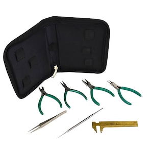 7 Piece Beading Tool Kit Essential Value Set Pliers Tweezers for Beginners Jewelry Making Crafting Bead Tools - BEAD-0003