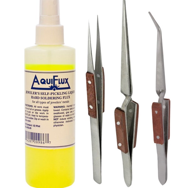 Precision Soldering Kit with Aquiflux Self-Pickling Flux and Fiber Cross-Locking Tweezers Set KIT-0272