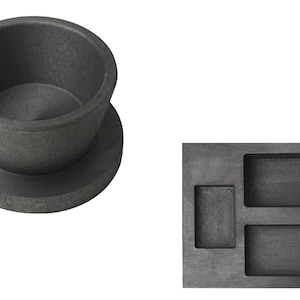 3 Cavity 2, 5, 10 oz Gold Combo Mold and 50 oz Graphite Crucible Cup w/ Base Metal Casting Supplies Set - KIT-0074