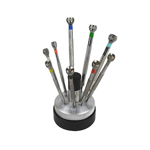 Set of 9 Screwdrivers w/ Revolving Stand and Spare Blades Jewelry Making Watchmaking Watch Repair Tool - DRIL-0018