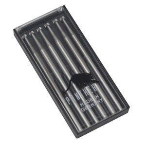 May include: A set of six silver-coloured metal burrs in a clear plastic case. The case has a black label with the text "PANTHER MADE IN GERMANY".