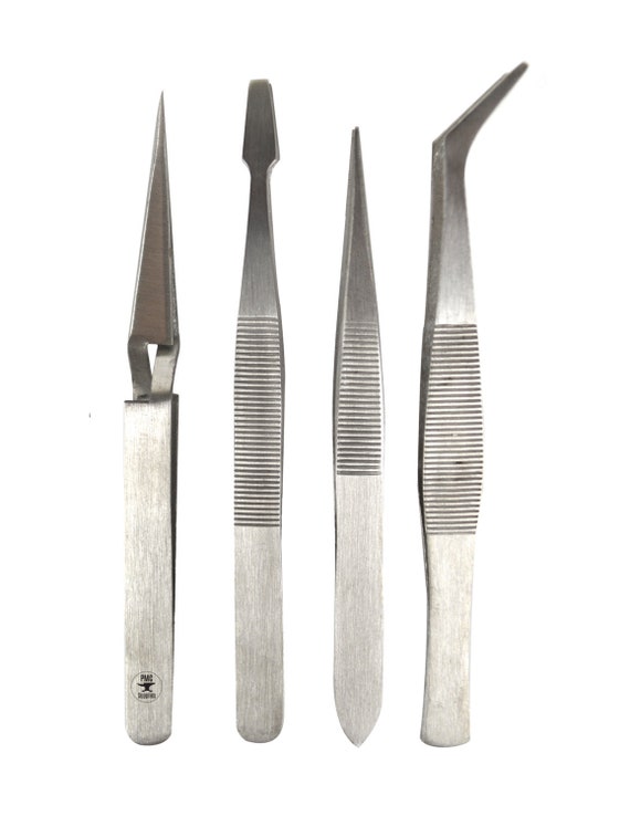 4piece Stainless Steel Tweezer Set Fine Point Straight Fine Point