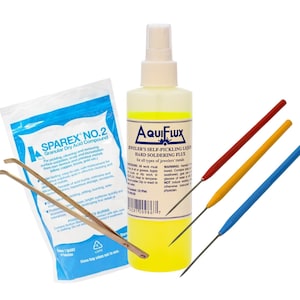 Kit completo de soldadura y acabado con fundente Aquiflux, compuesto ácido Sparex, pinzas y púas de titanio KIT-0274