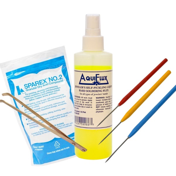 Complete Soldering and Finishing Kit with Aquiflux Flux, Sparex Acid Compound, Tweezers, and Titanium Picks KIT-0274