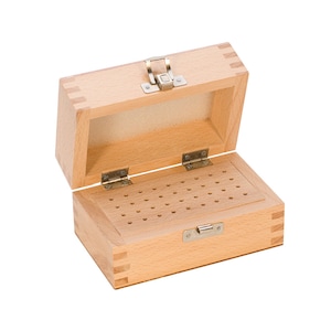 Wooden Bur Box with 36 Holes Jewelry Making Tool Mini Brush Buff Drill Rotary Bench Tool Organizer - PKG-136.00