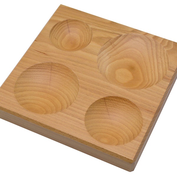 Large Wooden Dapping Block with 4 Round Impressions Jewelry Making Non-Marring Metal Forming Shaping Tool - FORM-0164