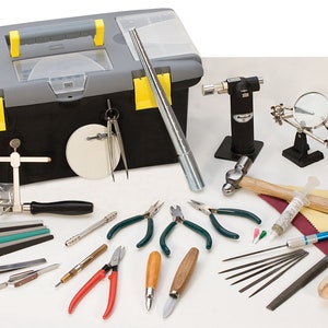 Jeweler's Complete Hand Tool Value Set Polishing Torch Ring Tool Tweezers Solder Plier Dapping Metal Forming Kit - KIT-100.10
