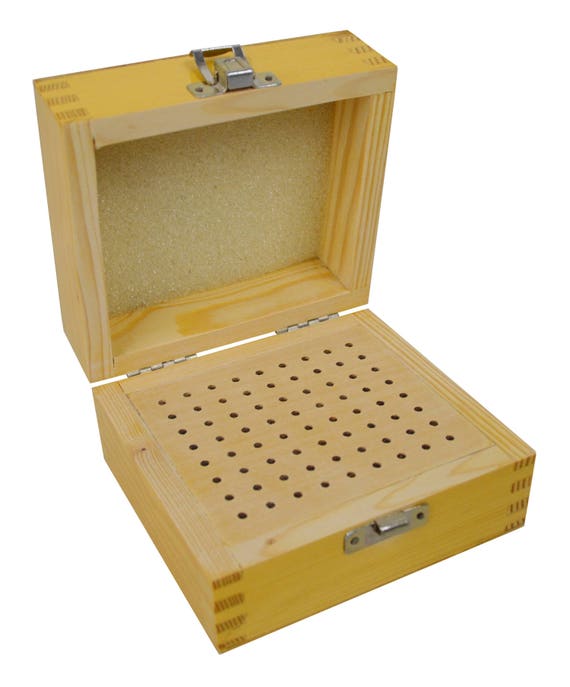 4-1/2 X 4-1/2 X 3 Wooden Bur Stand Organizer Storage Box W/ 72 Holes Jewelry  Making Tool Holder STRG-0068 