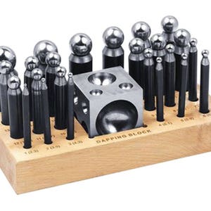 26-Piece Dapping Doming Punch Block Set 2.3 mm to 25 mm Jewelry Making Precious Metal Shaping Forming Tool