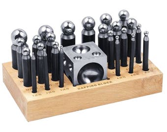 26-Piece Dapping Doming Punch Block Set 2.3 mm to 25 mm Jewelry Making Precious Metal Shaping Forming Tool