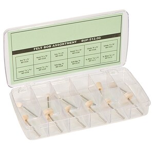 12-Piece Felt Bob Assortment with 3/32" Mandrels Jewelry Making Metal Polishing Tool Buff Set - BUF-512.00