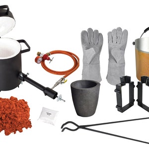 5 Kg Propane Furnace Set 10 Lbs Casting Sand, Flux, Mold Frame, Gloves, Parting Powder, Face Shield, Crucible, Tongs Melt Metals - KIT-0149