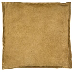 May include: A square, tan-colored throw pillow with a stitched border.