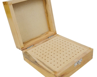 Wooden 3/32" Shank Bur Stand Organizer Storage Box with 100 Holes Jewelry Making Tool Holder