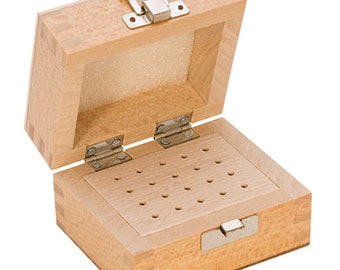 Caja de fresas de madera con 20 agujeros de vástago de 3/32" o 1/8" para hacer joyas, cepillo para fresas, minibanco pulidor, organizador de almacenamiento de herramientas - PKG-120.00