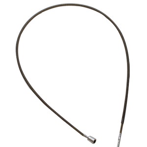 May include: A silver-coloured cable with a black braided outer sheath. The cable has a metal end cap on one end and a small metal tip on the other end.