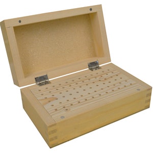 6-1/2" x 4" x 2-3/4" Wooden 3/32" Shank Bur Stand Organizer Storage Box w/ 100 Holes Jewelry Making Tool Holder - STRG-0077