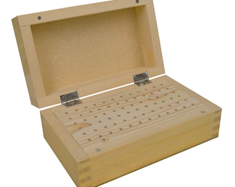6-1/2" x 4" x 2-3/4" Wooden 3/32" Shank Bur Stand Organizer Storage Box w/ 100 Holes Jewelry Making Tool Holder - STRG-0077