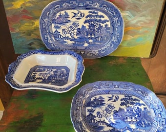 Allertons Ltd. Willow Ware Blue Willow  platters and vegetable dish