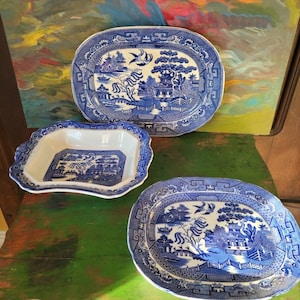 Allertons Ltd. Willow Ware Blue Willow  platters and vegetable dish