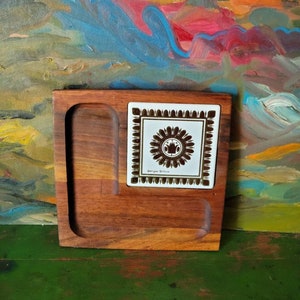 Georges Briard tile square teak cheese tray, charcuterie board