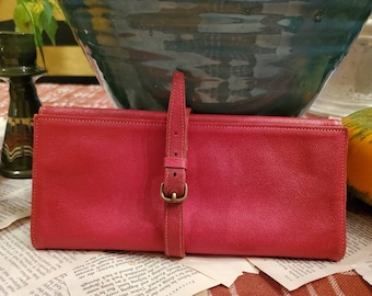 Vintage Mark Cross jewelry roll case, trifold clutch, genuine leather, suede interior, red leather