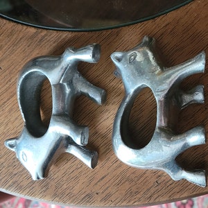 Vintage pewter napkin rings,  set of two pigs
