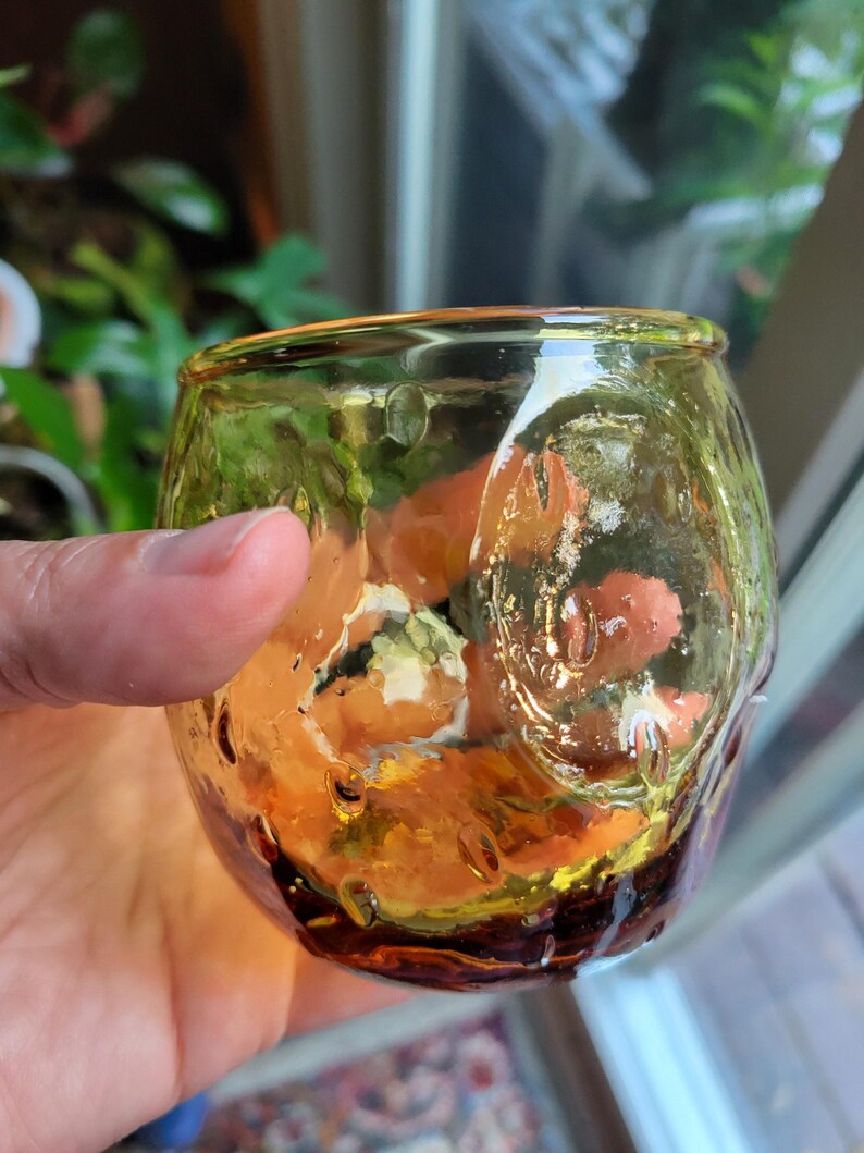 Vintage Amber Roly Poly Glasses, Blenko Style, MCM, Textured Glass ...