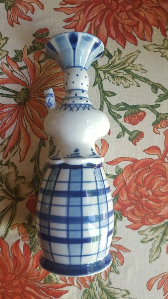 Russian lady with cat blue and white candlestick or vase GZEL hand made in Russia il 570xN n0x7