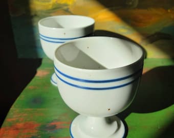 Vintage Dansk Bistro pattern pedestal goblets, blue and white, Neils Refsgaard