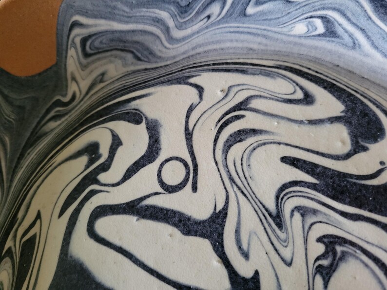 Hand Thrown Pottery Bowl/platter, Blue and White Swirl, Signed Toad ...