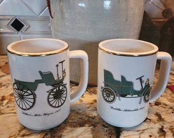 Vintage mug with historical automotives, sold individually.