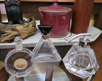 Vintage Glass Perfume Bottles: Nina Ricci L'Air du Temps, Jacoma, Mikado (Empty)