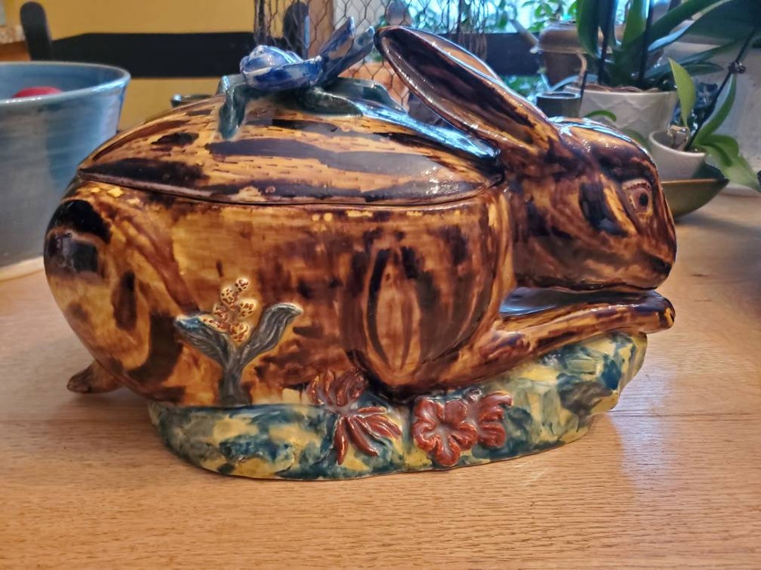 Majolica Rabbit Shaped Large Covered Casserole or Tureen, Hasenpfeffer ...