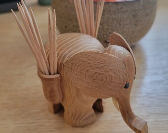 Vintage MCM elephant toothpick holder, wood, bar cart pick holder, cocktails, charcuterie boards