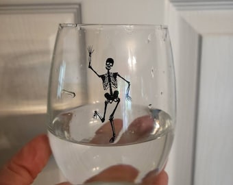 Vintage Dancing Skeleton glasses, large goblets, set of four
