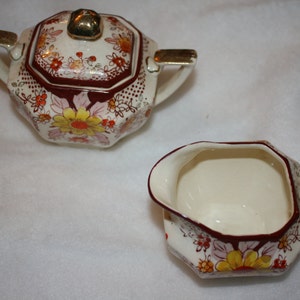 Coffee set hand decorated Royal Trico Nagoya Japan, ivory background with floral pattern and gold accents image 5