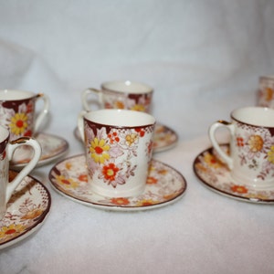 Coffee set hand decorated Royal Trico Nagoya Japan, ivory background with floral pattern and gold accents image 3