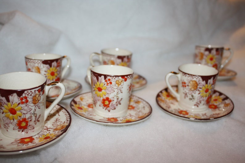 Coffee set hand decorated Royal Trico Nagoya Japan, ivory background with floral pattern and gold accents image 3