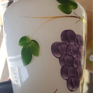 1950s Bartlett Collins white glass pitcher with handpainted grapes and gold accents image 2