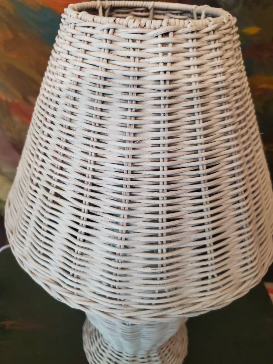 Vintage white wicker lamp wicker shade Etsy