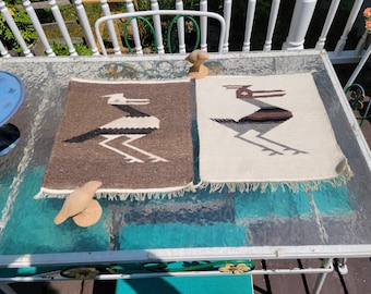 Vintage Folk Art Bird Wall Hangings, Fringe