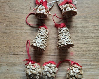 Vintage Swedish Scandinavian woven straw ornaments, folk art